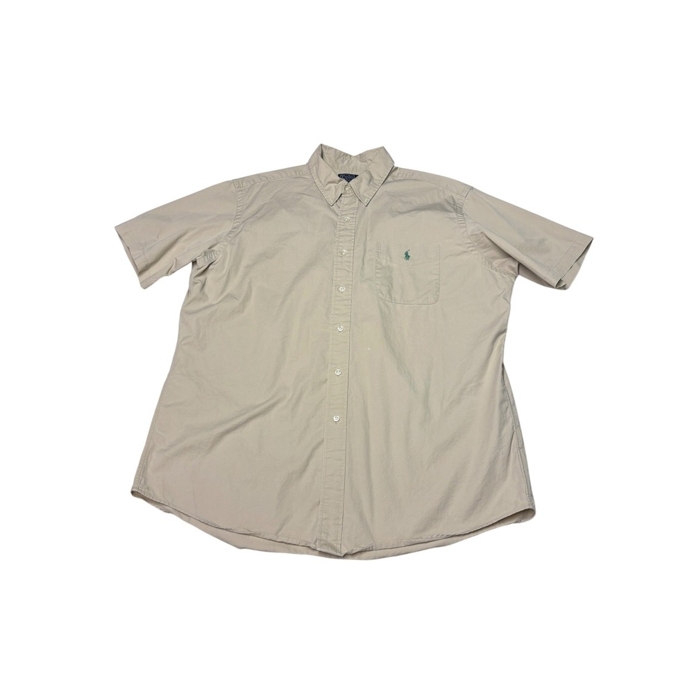 Polo Ralph Lauren Mens XL Tan Khaki Cotton Short Sleeve Button Down Shirt Custom